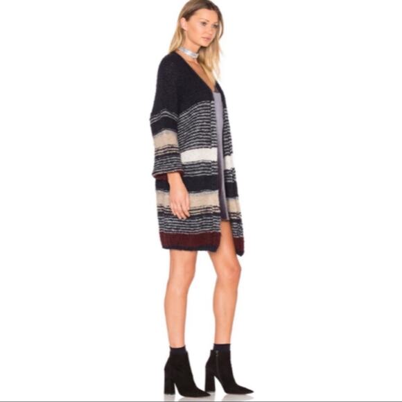 Revolve Stella Forest Mohair Wool Fuzzy Chunky Knit Striped Cardigan M - Picture 1 of 12